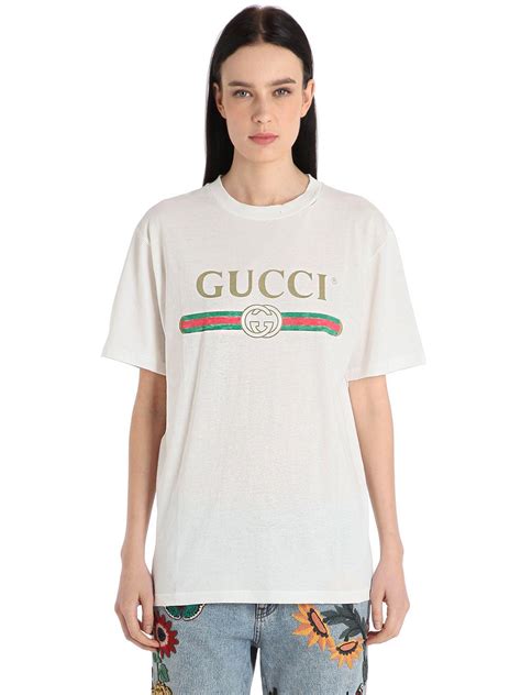 gucci t shirt white women|Gucci logo cotton t shirt.